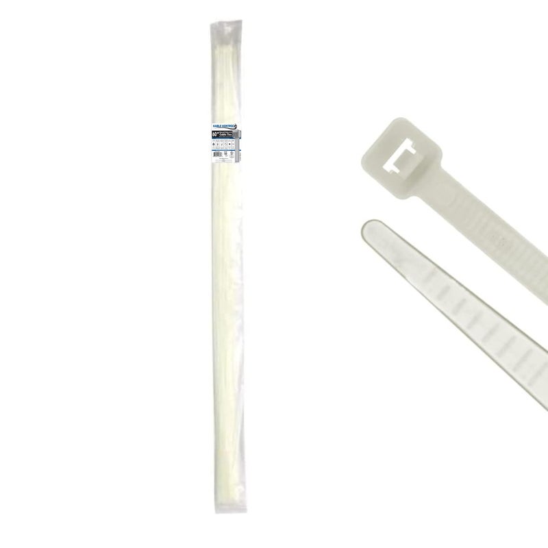 Kable Kontrol Heavy Duty Cable Zip Ties 50 Pcs 60 Inch, Natural White, 175 Lbs Tensile Strength, Self-locking Nylon Clear Plastic Wire Ties wraps for Indoor or Outdoor Use - Image 1